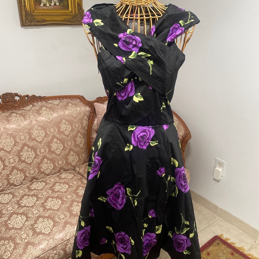 Elegant Black and Purple Floral Dress